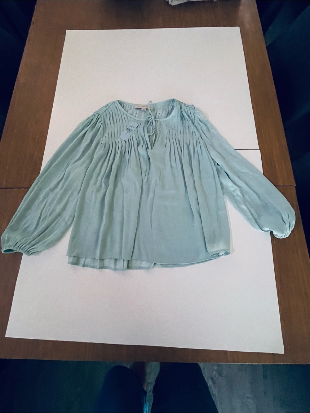 LOFT Light Blue Pintuck Peasant Blouse size S Petite